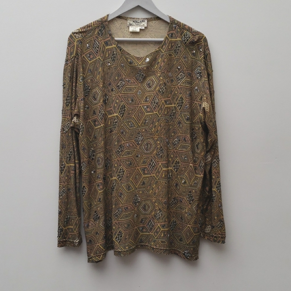 Naga by Milo Sequined Long Sleeve Blouse Women's Size Large